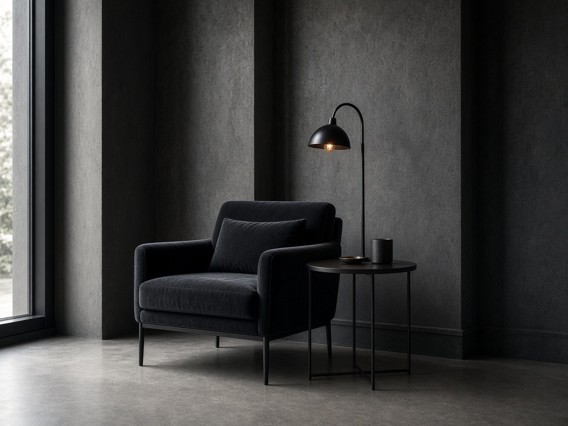 Charcoal armchair and a reading lamp in the Joymoment lounge