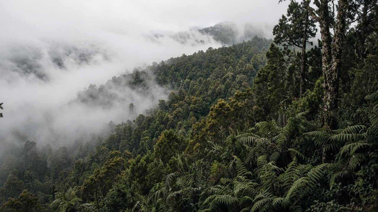 Waitākere Ranges bush and ridgeline in morning light — the view west of Henderson